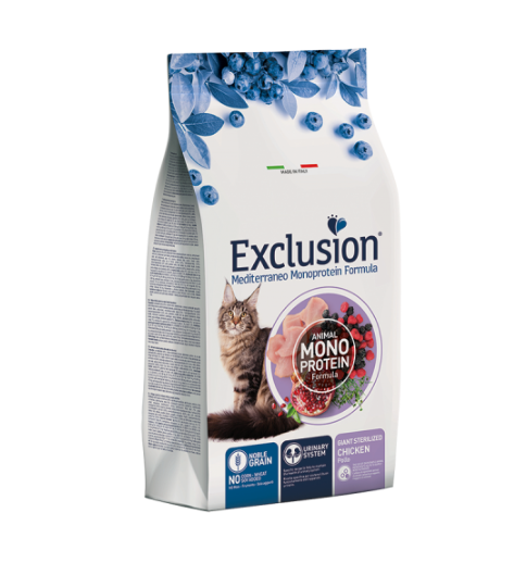 Cibo per gatti AGRIAPPIA Exclusion Mediterraneo Noble Grain con pollo sterilizzato, scatola da 300gr, alimento di alta qualità