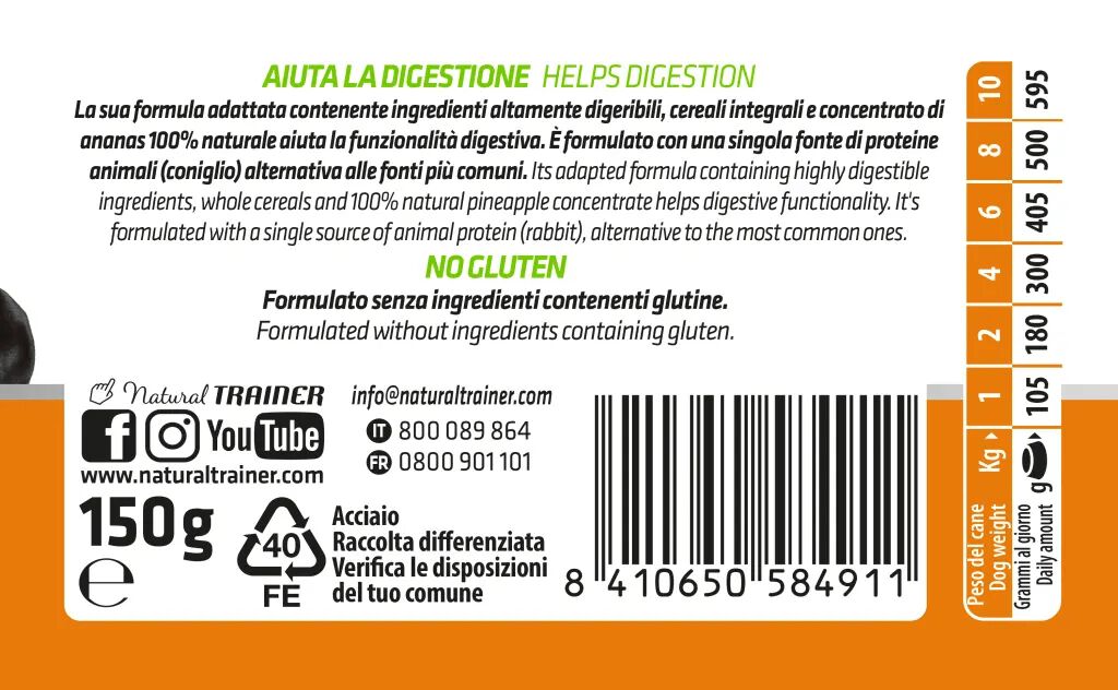 Crocchette umide senza glutine per conigli adulti, Natural Trainer di AGRIAPPIA, con ingredienti naturali e di alta qualità