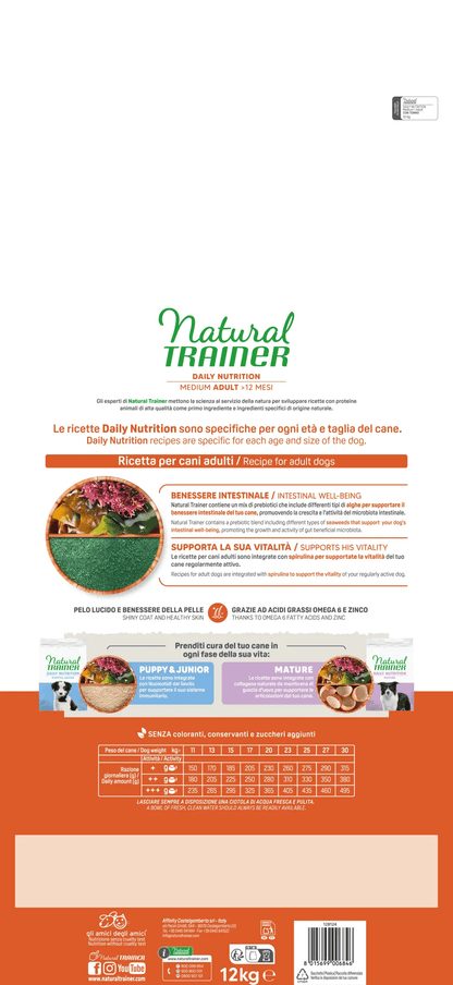 Cibo naturale per adulti Natural Trainer con tonno, alimentazione quotidiana, confezione grande, prodotto AGRIAPPIA.