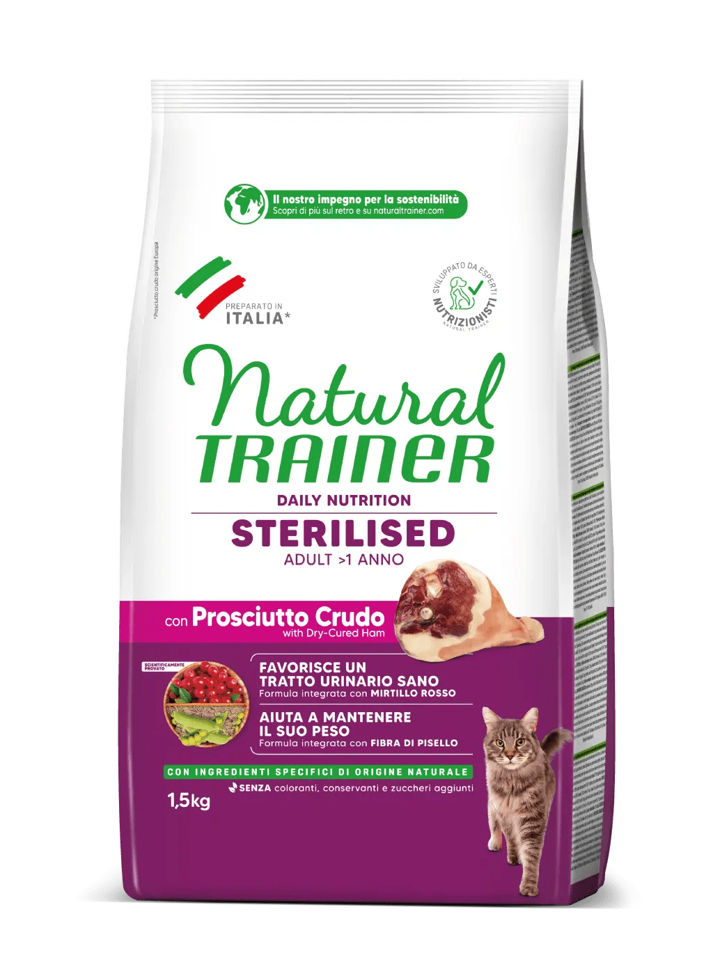 Alimento per gatti AGRIAPPIA DAILY NUTRITION con prosciutto crudo, confezione grande, cibo umido sterilizzato per adulti.
