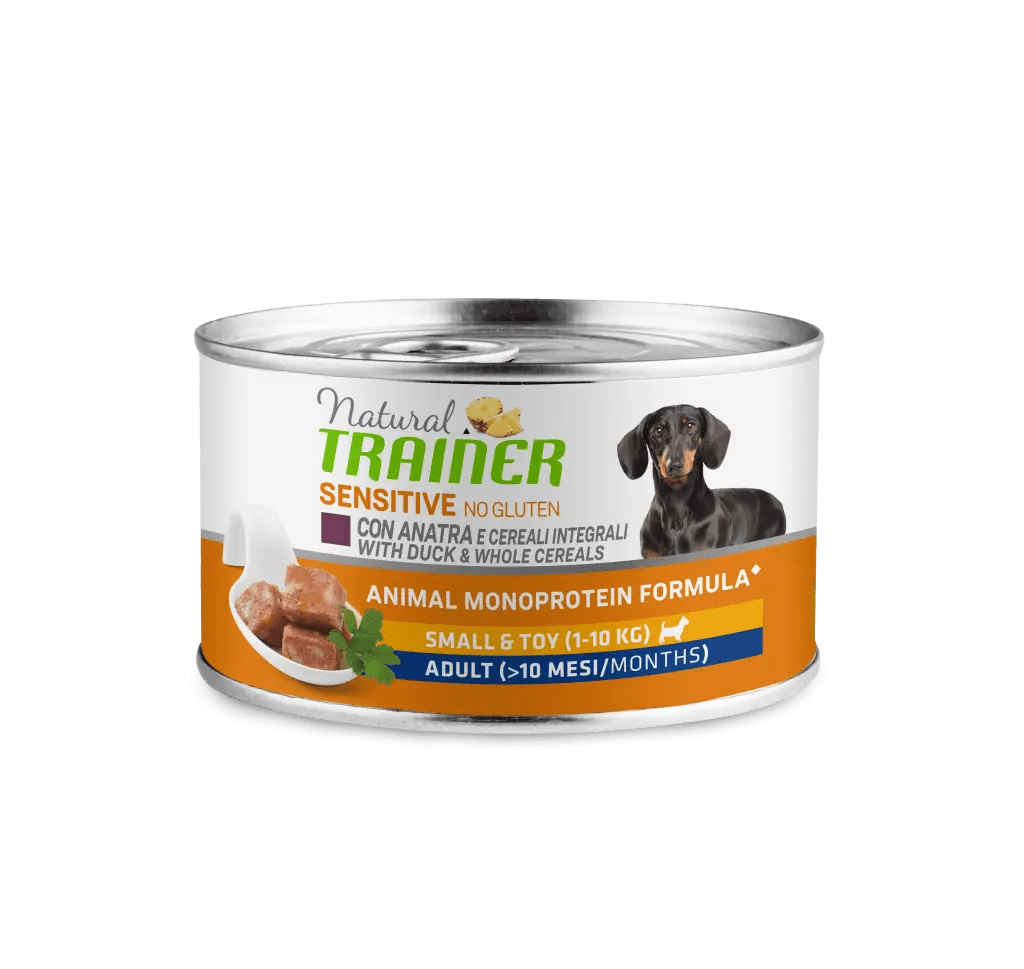 Crocchette umide per cani adulti senza glutine Natural Trainer AgriaPpia, confezione con alimento umido per animali domestici.