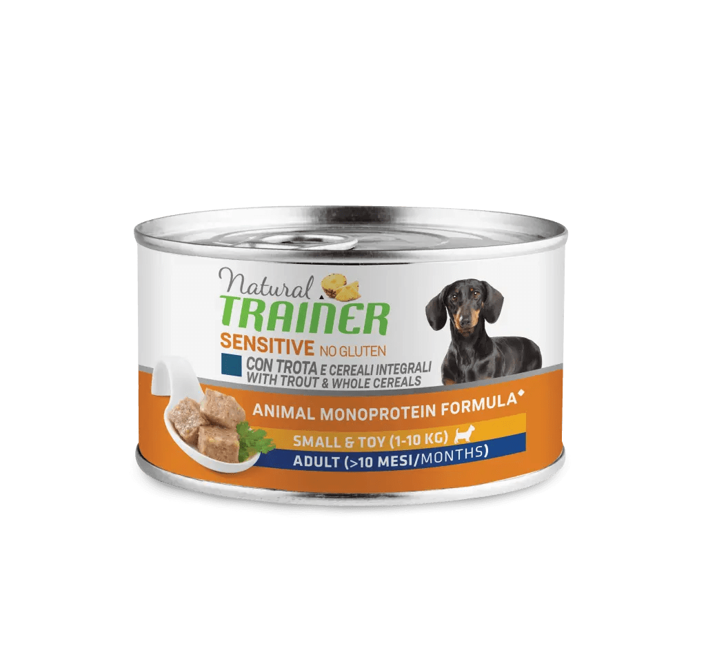 Crocchette per cani Natural Trainer senza glutine di AgriAppia, umido a base di trota per adulti, immagine di grande formato