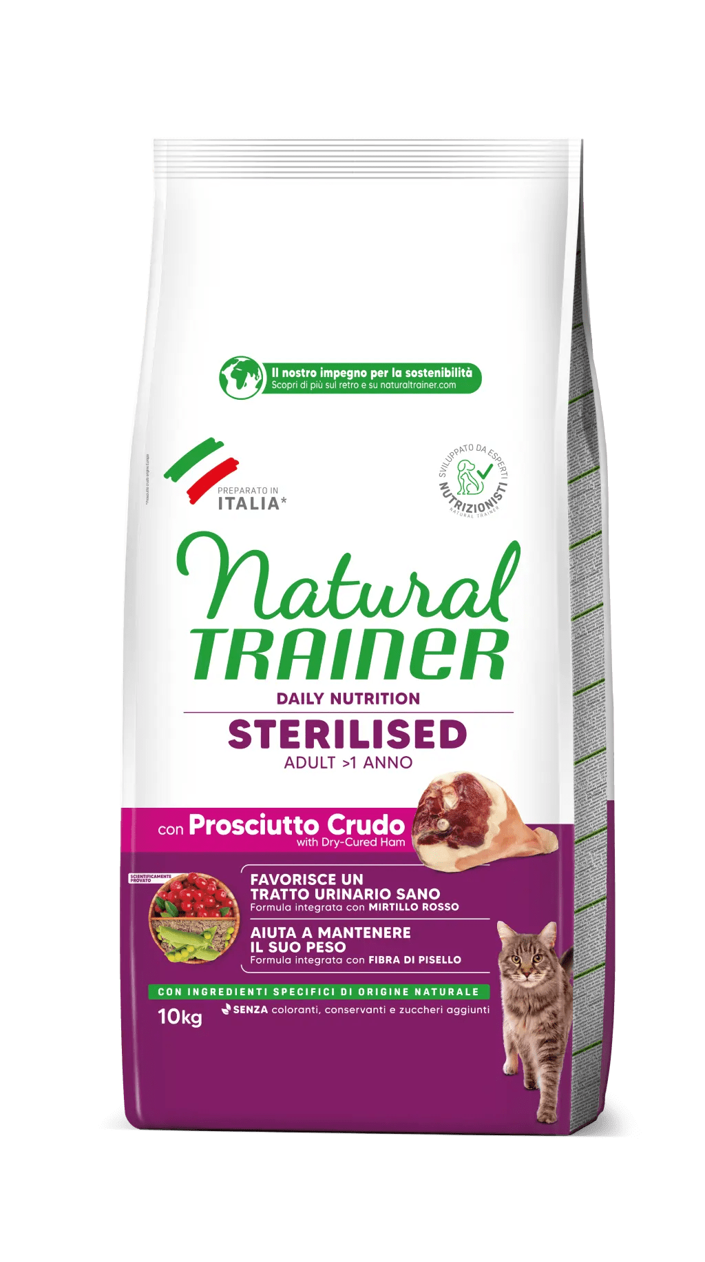 Alimento per gatti AGRIAPPIA DAILY NUTRITION Sterilizzati con prosciutto crudo, in confezione grande, immagine del prodotto.