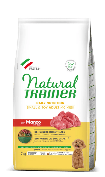 Natural Trainer Daily Nutrition Small & Toy Adult con manzo di AgriaPpia, crocchette per cani di piccola taglia con carne di manzo