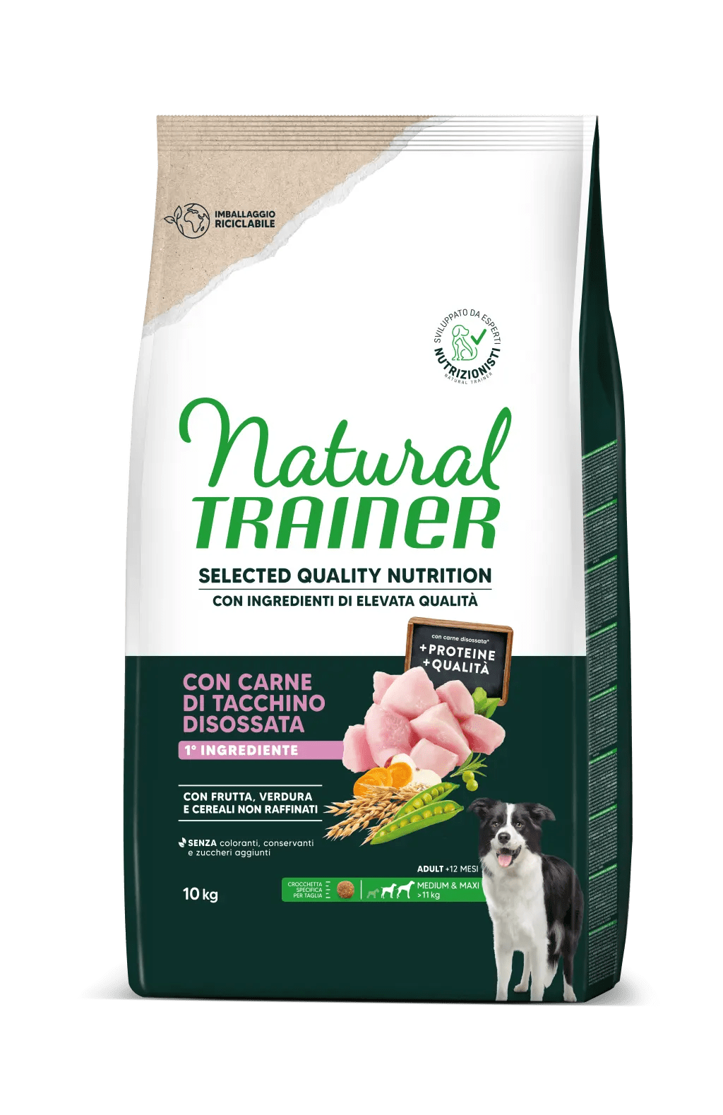Crocchette per cani adulti di taglia media maxi, Natural Trainer di AGRIAPPIA, con tacchino, crocchette di alta qualità per nutrizione naturale