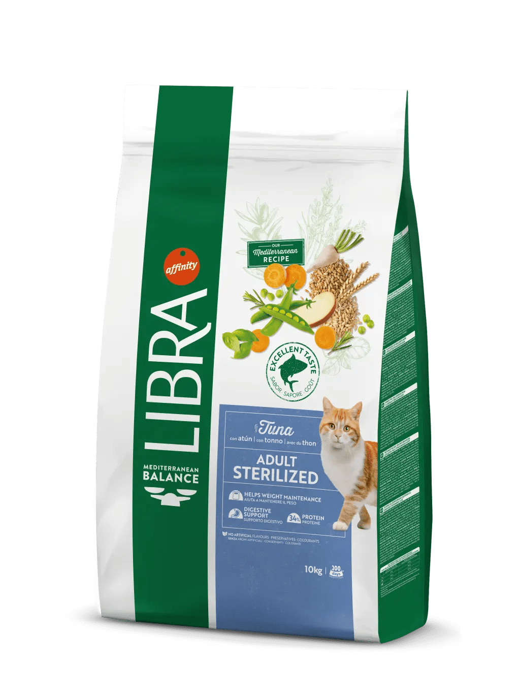 Cibo umido per gatti Libra AGRIAPPIA sterilizzati al tonno, scatola grande con etichetta colorata e immagini di tonno