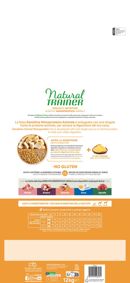 Crocchette per cani AGRIAPPIA Natural Trainer, alimento monoproteico senza glutine con coniglio e cereali integrali, adatto ad adulti sensibili
