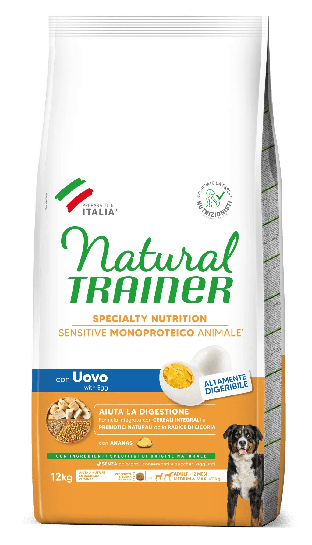 Natural Trainer - SPECIALTY NUTRITION SENSITIVE MONOPROTEICO ANIMALE NO GLUTEN MEDIUM&MAXI ADULT CON UOVO E CEREALI INTEGRALI
