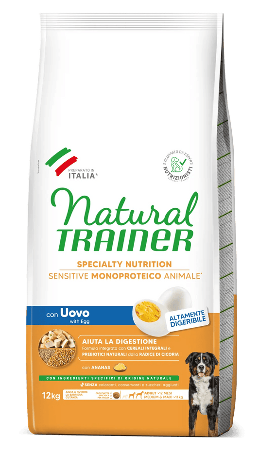 Natural Trainer - SPECIALTY NUTRITION SENSITIVE MONOPROTEICO ANIMALE NO GLUTEN MEDIUM&MAXI ADULT CON UOVO E CEREALI INTEGRALI