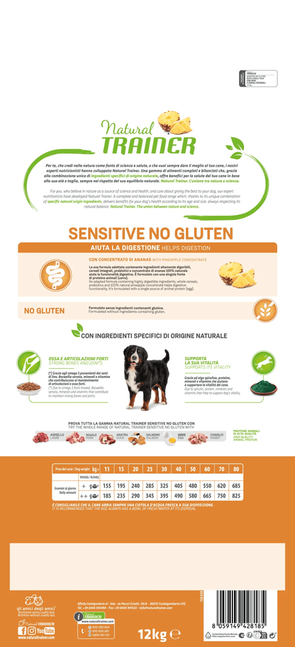 Natural Trainer - SPECIALTY NUTRITION SENSITIVE MONOPROTEICO ANIMALE NO GLUTEN MEDIUM&MAXI ADULT CON UOVO E CEREALI INTEGRALI