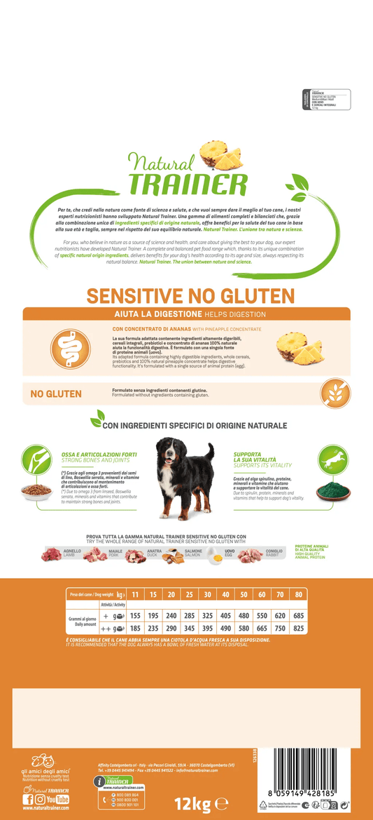 Natural Trainer - SPECIALTY NUTRITION SENSITIVE MONOPROTEICO ANIMALE NO GLUTEN MEDIUM&MAXI ADULT CON UOVO E CEREALI INTEGRALI