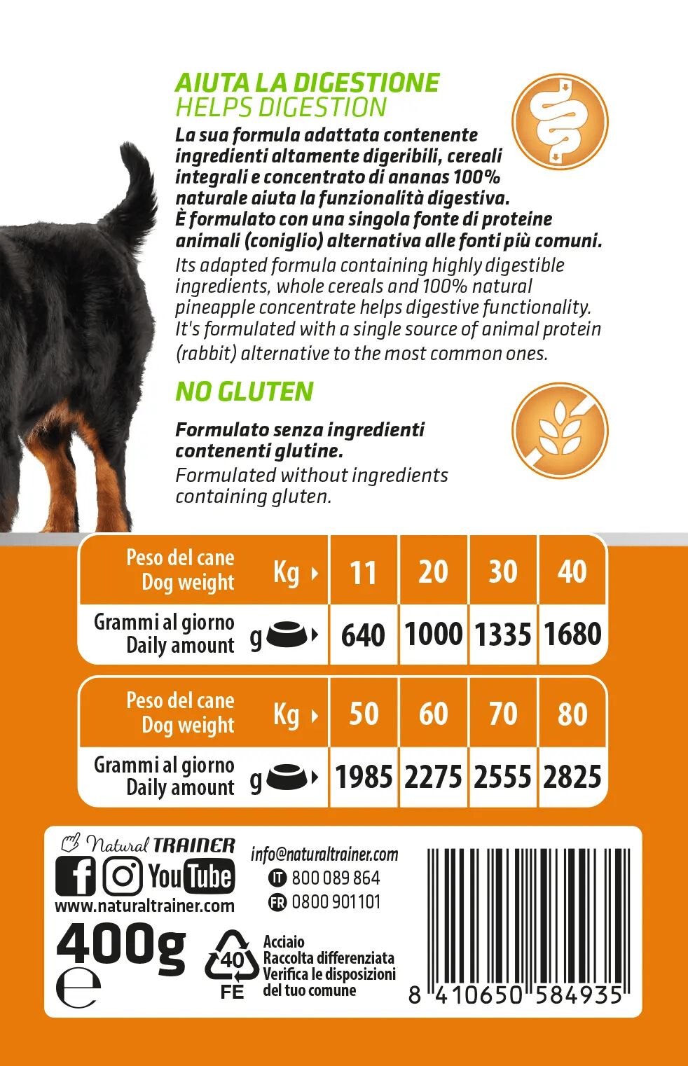 Cibo umido naturale per conigli adulti senza glutine, marca AgriAppia, con pezzi di verdure e ingredienti di alta qualità.