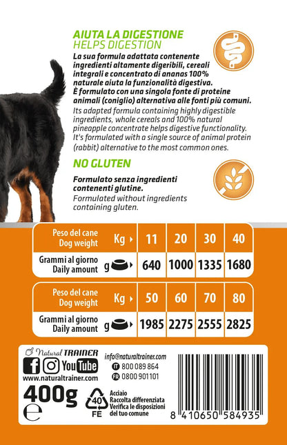 Cibo umido naturale per conigli adulti senza glutine, marca AgriAppia, con pezzi di verdure e ingredienti di alta qualità.