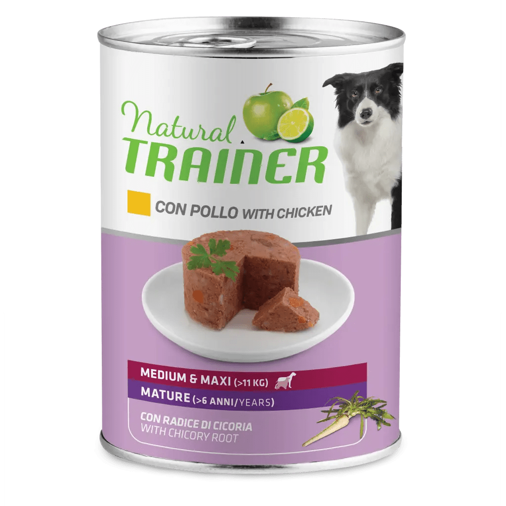 Natural Trainer MANTENIMENTO M&M MATURE POLLO UMIDO, cibo umido per cani di età avanzata, confezione grande, AGRIAPPIA