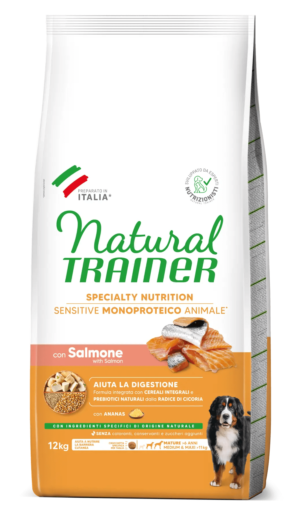 Natural Trainer - SPECIALTY NUTRITION SENSITIVE MONOPROTEICO ANIMALE NO GLUTEN MEDIUM&MAXI MATURE CON SALMONE E CEREALI INTEGRALI