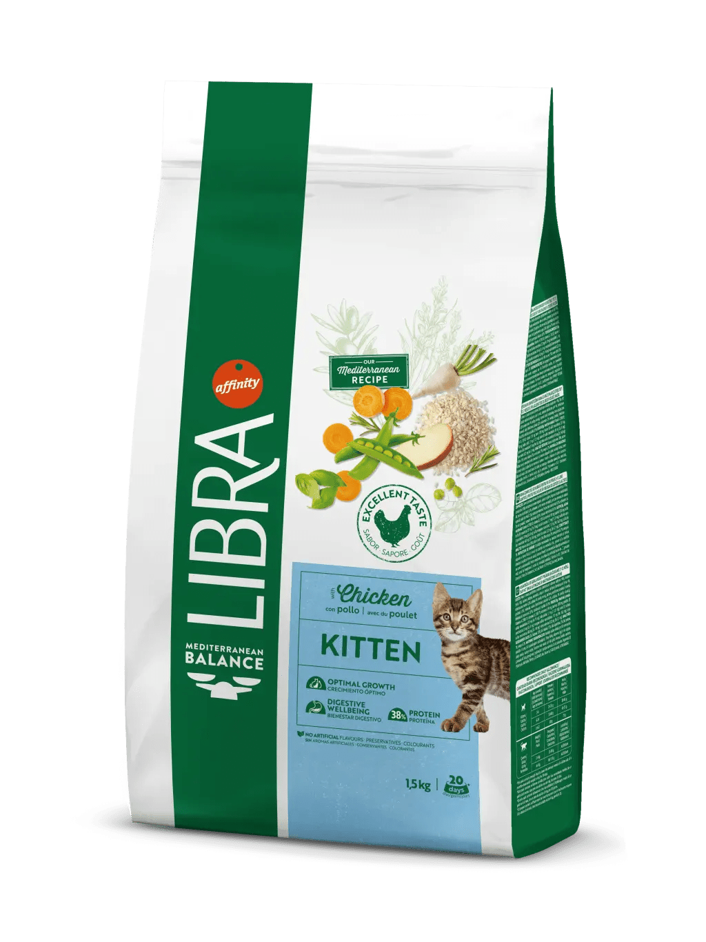 Crocchette AGRIAPPIA Libra Kitten pollo, alimento per gattini, immagine di una grande confezione con crocchette dorate.