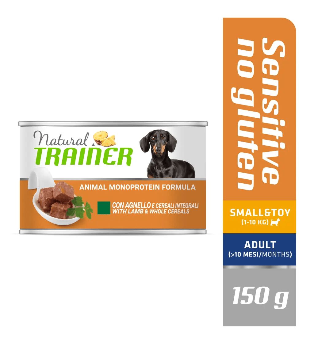Crocchette umide per cani adulti AgriaPpia Natural Trainer senza glutine con agnello, immagine di un sacco di cibo per cani.