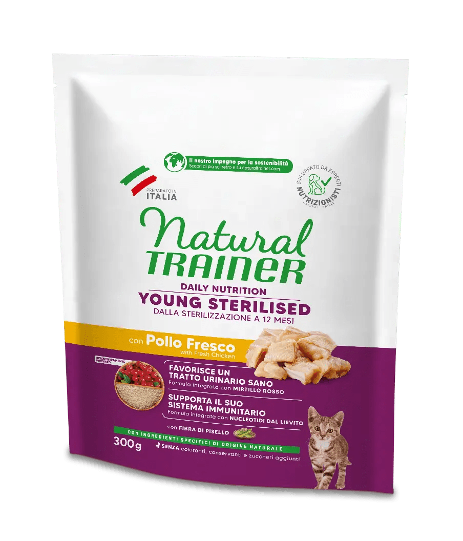 Alimento AGRIAPPIA DAILY NUTRITION YOUNG STERILISED CON POLLO FRESCO, sacco di cibo per animali con pollo fresco.
