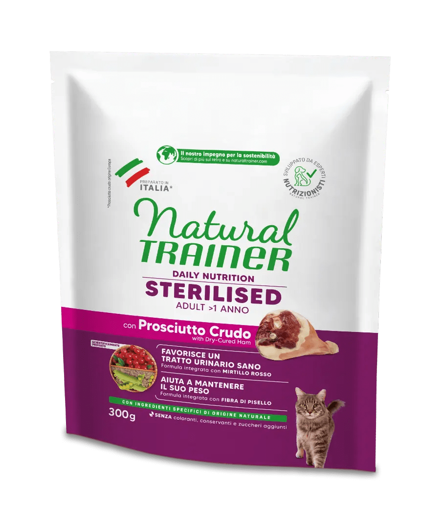 Crocchette per adulti AGRIAPPIA DAILY NUTRITION STERILIZZATI con prosciutto crudo, croccante e ricche di nutrienti per il benessere animale