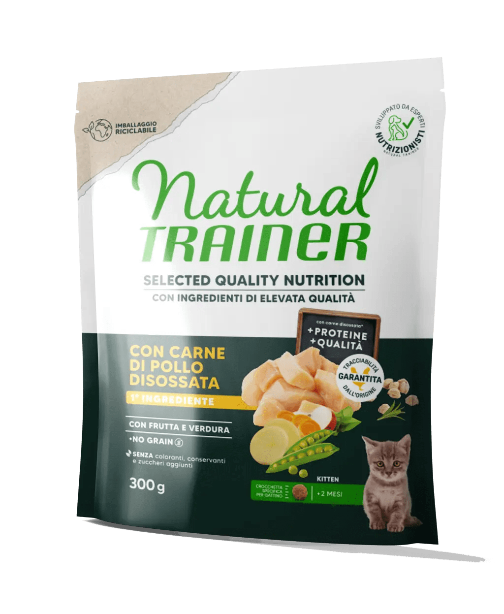 Crocchette per gattini SELECTED QUALITY NUTRITION con carne di pollo disossata, confezionate da AGRIAPPIA, in sacchetto grande