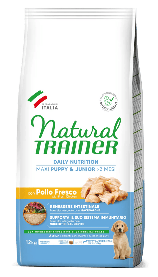 NATURAL TRAINER - DAILY NUTRITION - MAXI PUPPY&JUNIOR CON POLLO FRESCO