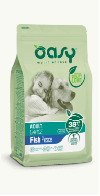 Crocchette per cani Oasy Adult Large Pesce di AGRIAPPIA, sacco da 3kg con cibo umido per cani di taglia grande.