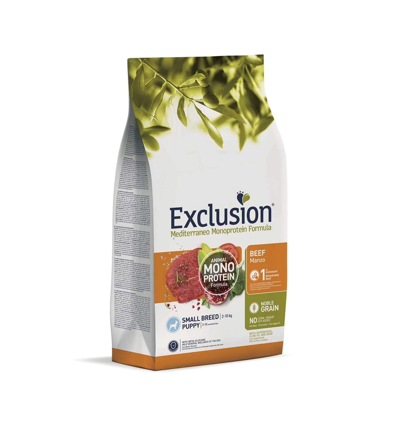 Cibo per cani AGRIAPPIA Exclusion Mediterraneo Noble Grain Puppy Beef per cuccioli di piccola taglia, crocchette con carne di manzo
