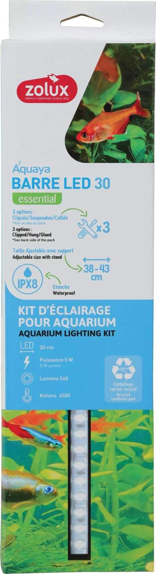 ZOLUX Barra LED Universale per Acquario Ekaï, Initio e Tana – 6500K IPX8, 5 Misure