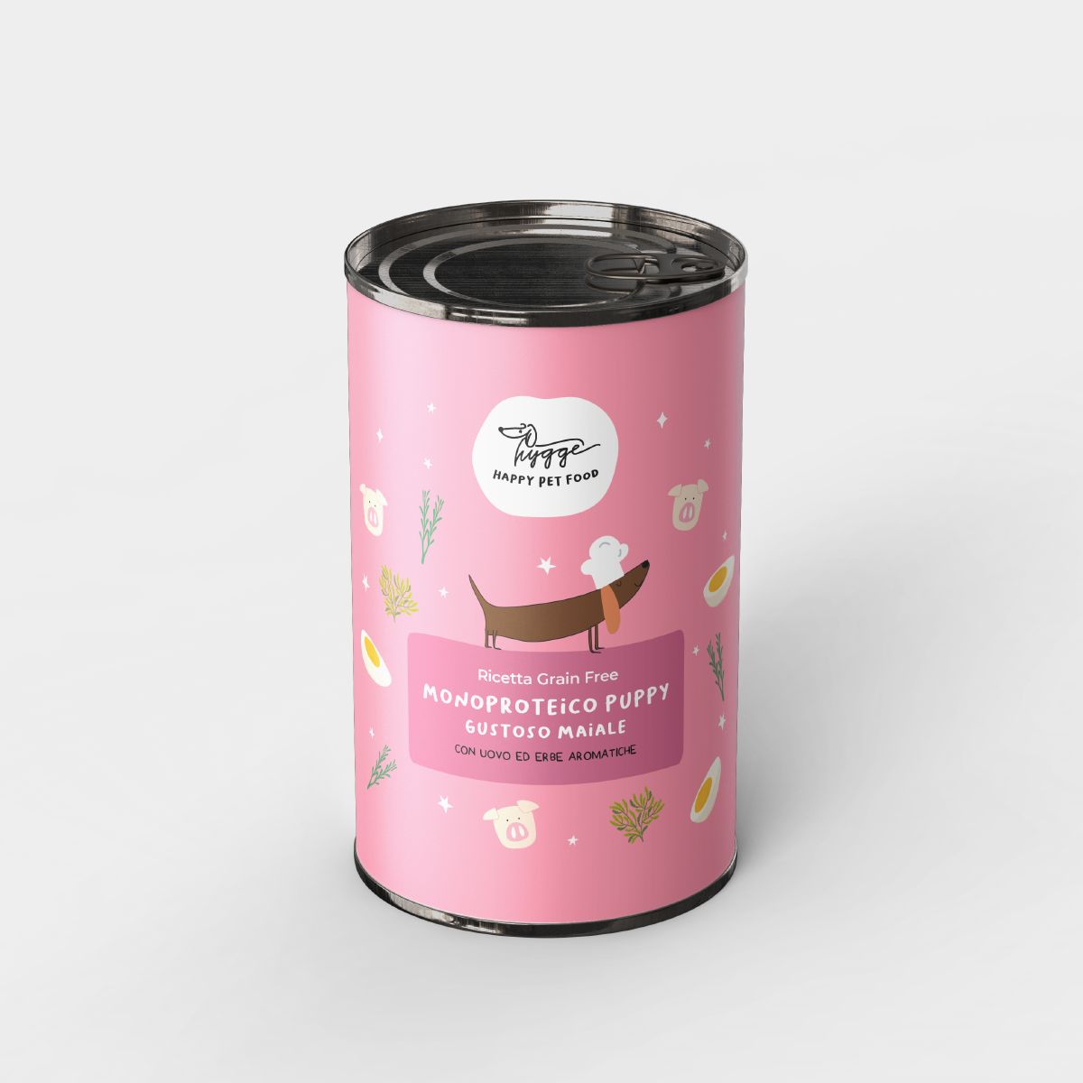 Crocchette Monoproteico Puppy AGRIAPPIA con maiale, uovo ed erbe aromatiche, visibile nella confezione.