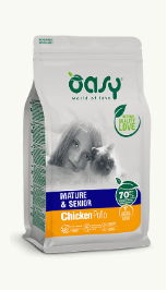 Crocchette per gatti mature e senior AGRIAPPIA Oasy con pollo, alimento completo per gatti anziani e maturi.