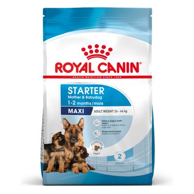 Cibo per cani Maxi Starter Royal Canin AGRIAPPIA in sacco da alimentazione per adulti di grandi taglie, crocchette visibili.