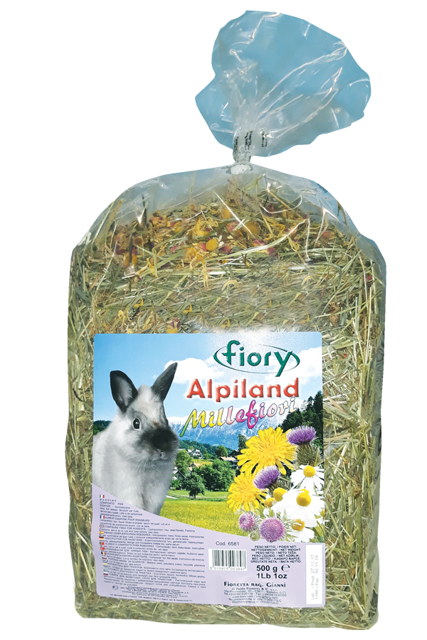 Fiory Alpiland – Fieno Aromatizzato per Conigli 500g | 5 Gusti: Camomilla, Rosa, Millefiori, Green, Yellow