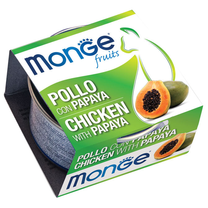 Cibo umido Monge Fruits per gatti con pollo e papaya in scatola da 80 g di AgriAppia