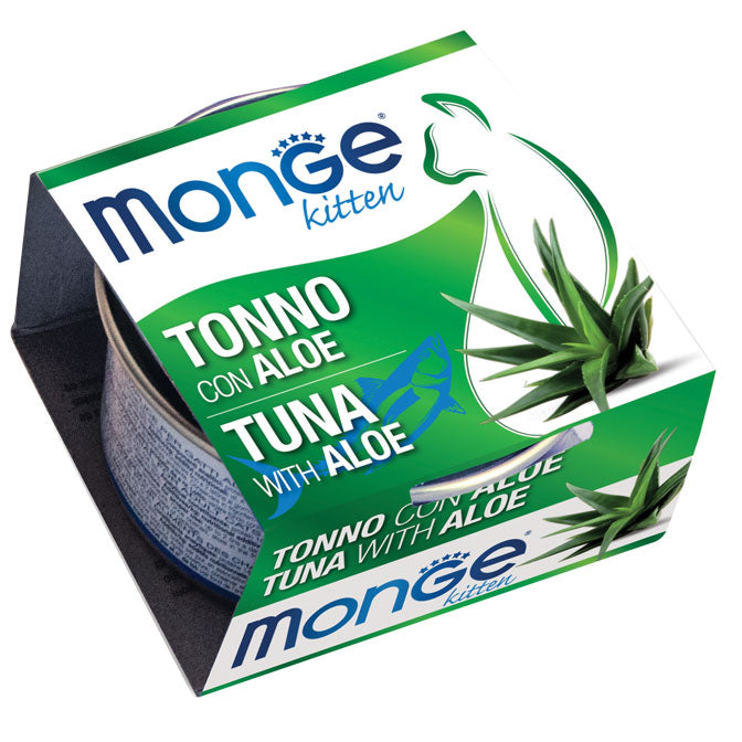 Crocchette umide Monge Fruits di AGRIAPPIA per gatti con tonno e aloe, confezione da 80 g, alimento umido per gattini.