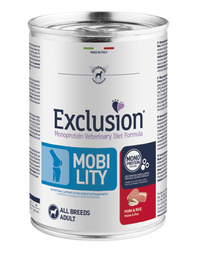 Polvere di esclusione Monoprotein Vet Diet Mobility di Agriappia, 400g, per la salute articolare dei cani.