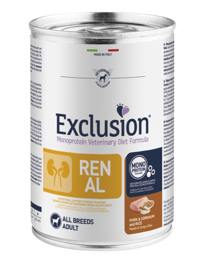 Immagine di confezione di EXCLUSION MONOPROTEIN VET DIET RENAL AgriaPpia da 400g, alimento specifico per animali con esigenze renali