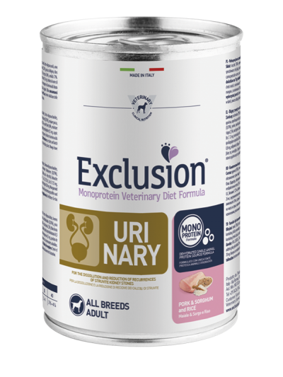 Crocchette AGRIAPPIA Exclusion Monoprotein Vet Diet Urinary per cani, confezione da 400g, con ingredienti specifici per problemi urinari