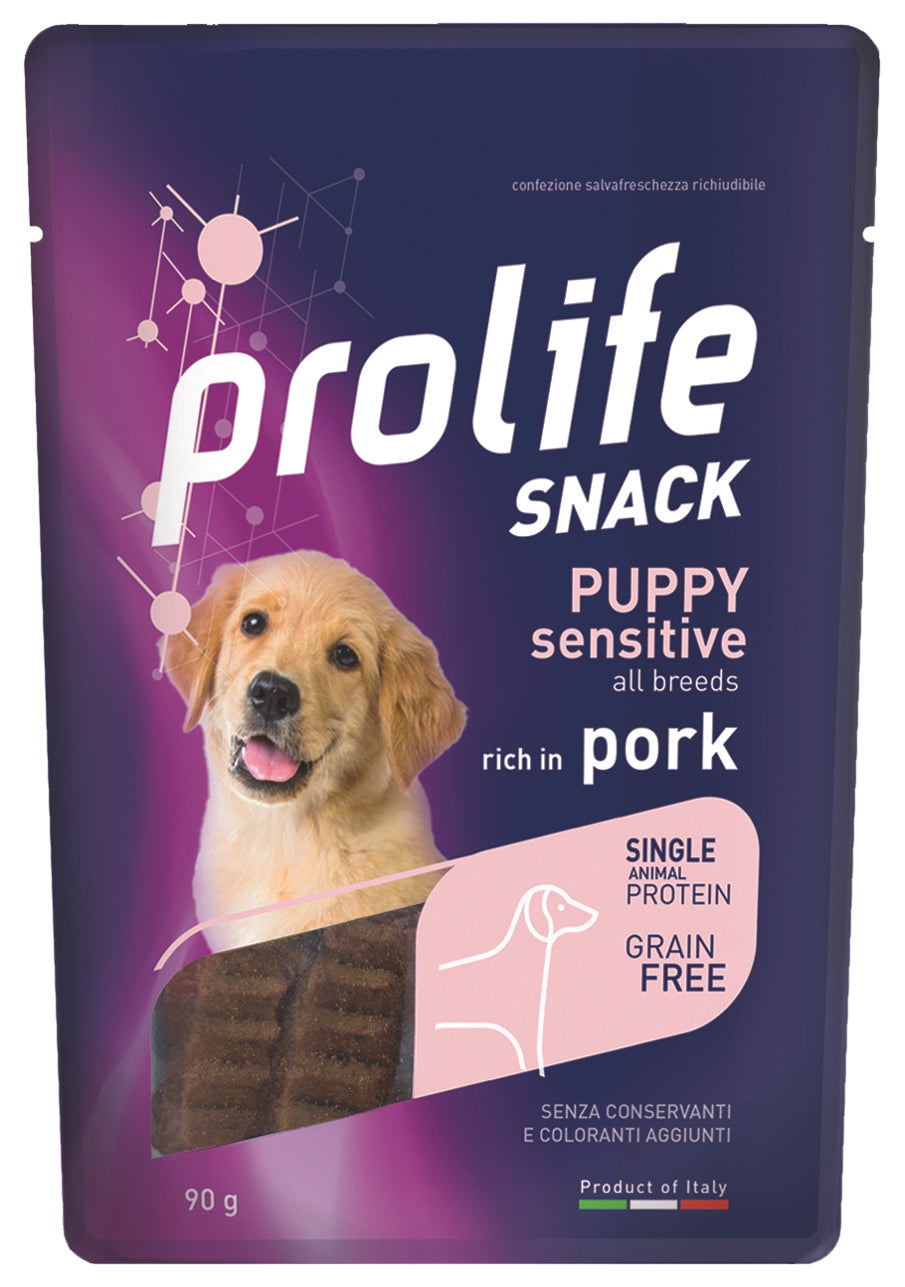 Snack per cani Prolife Snack Cane AGRIAPPIA con carne di maiale, croccante e naturale, ideale per premi e spuntini salutari