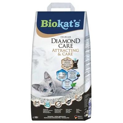 Lettiera Biokat's Diamond Care Attracting & Care di AGRIAPPIA, granuli di lettiera per gatti, in un sacco di plastica.
