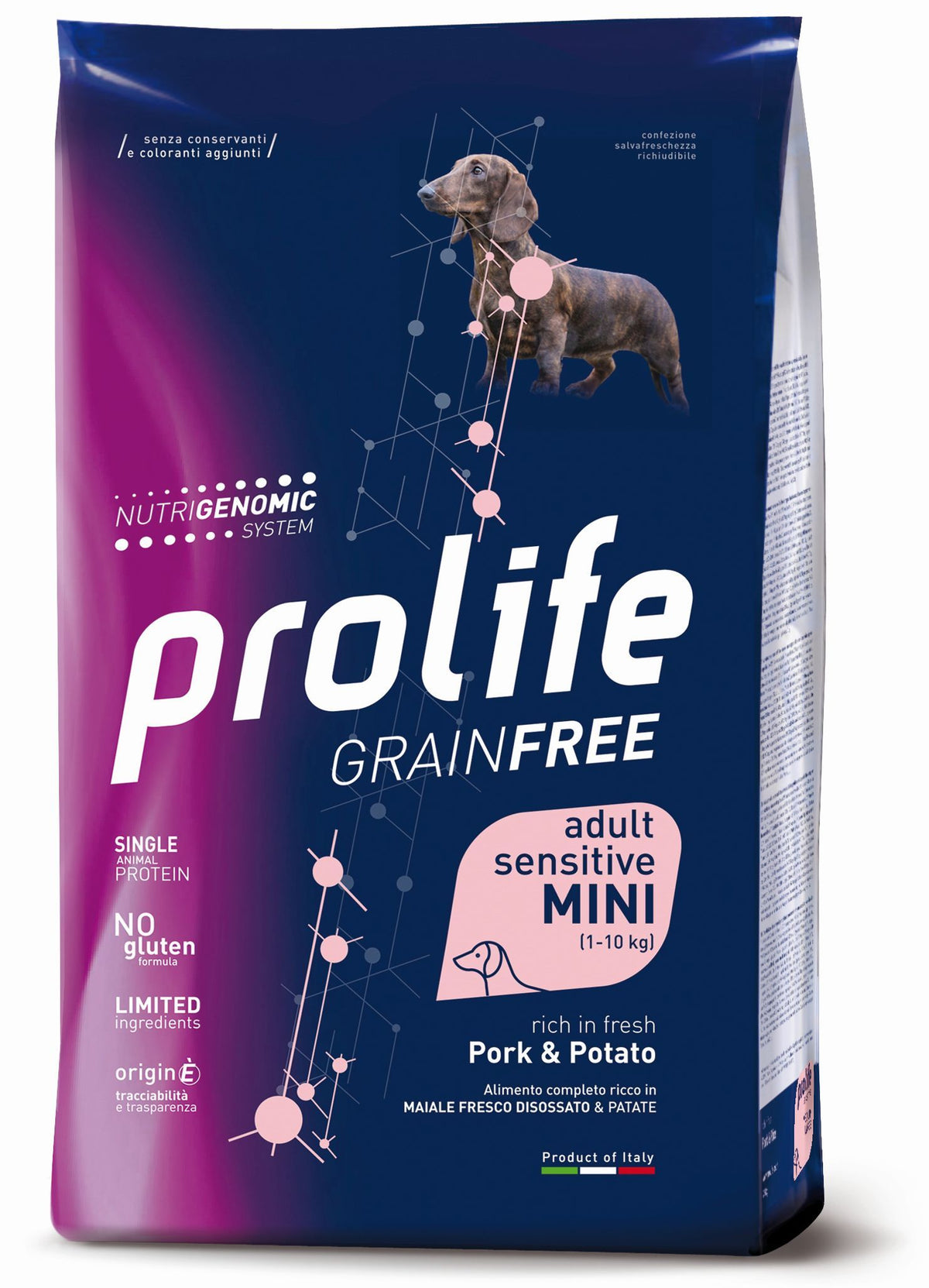 Crocchette per cani senza cereali Prolife di AGRIAPPIA, con ingredienti naturali e senza cereali, in confezione da 3 kg