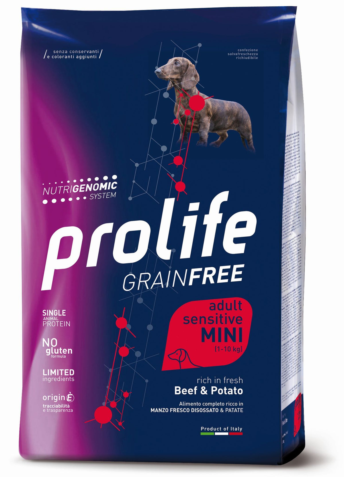 Crocchette senza cereali Prolife Cane di AGRIAPPIA per cani, con ingredienti naturali e ricchi di nutrienti essenziali.