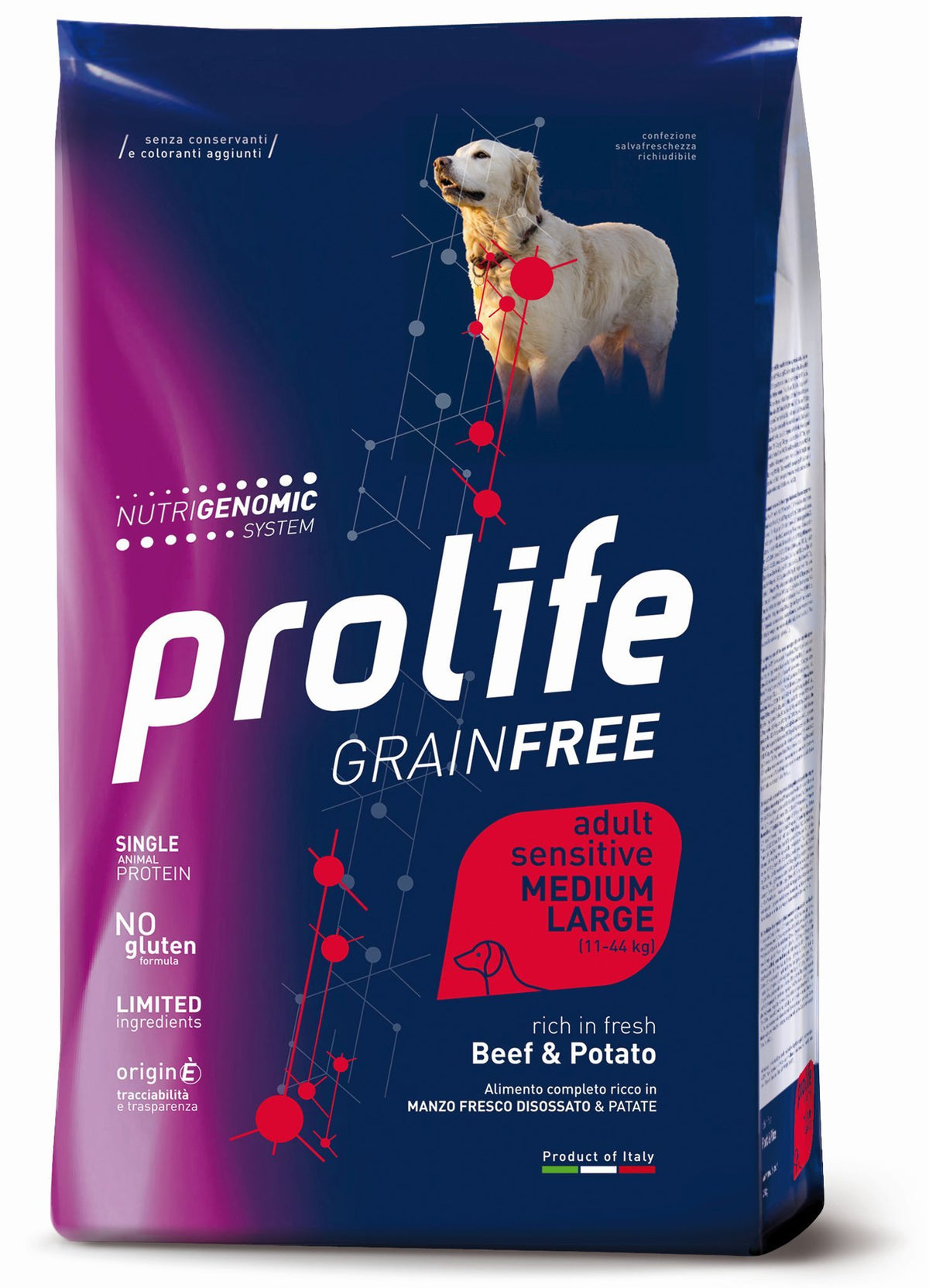 Crocchette senza cereali Prolife Cane di AGRIAPPIA, alimento per cani con ingredienti naturali e privi di cereali.