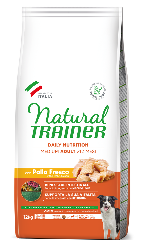 Crocchette AGRIAPPIA Natural Trainer Daily Nutrition per adulti, con pollo fresco, in sacchetto di alimenti per cani.