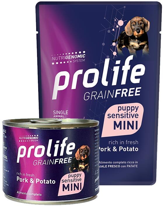 Cibo umido Grainfree Prolife Cane AGRIAPPIA per cuccioli, con carne di maiale, in lattina piccola, senza cereali e ricco di nutrienti