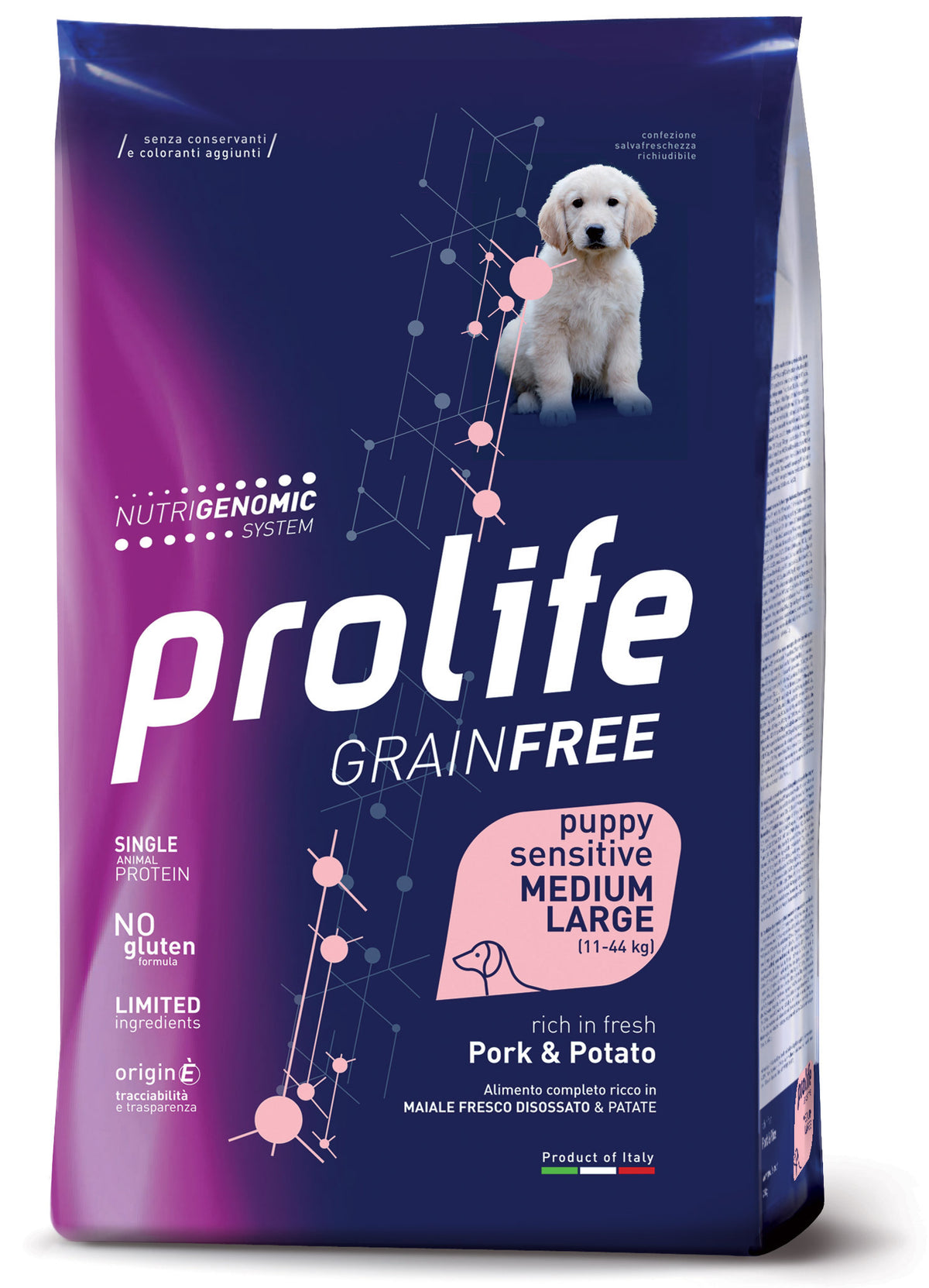 Crocchette Prolife Grain Free Cane di AGRIAPPIA con pollo e senza cereali, per cuccioli di cane, in sacchetto da 1 kg