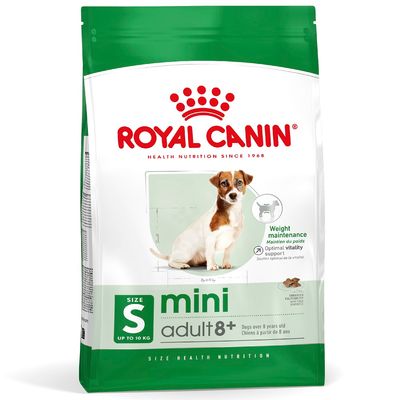 Cibo per cani Royal Canin Mini Adult 8+ di AGRIAPPIA, crocchette per cani adulti di piccola taglia, immagine del prodotto.