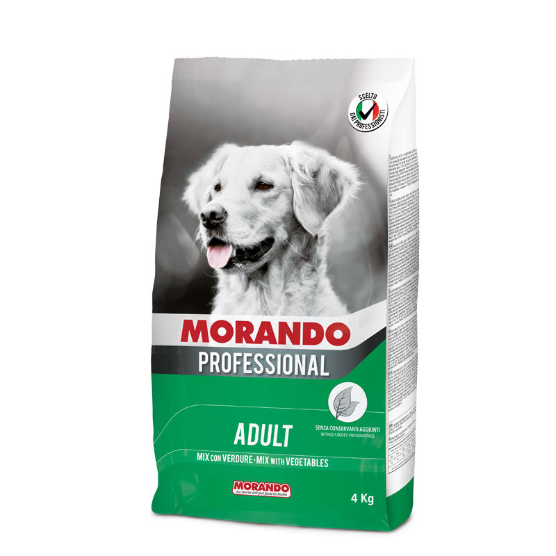 Crocchette Morando con mix di verdure, 4 kg, alimento per animali prodotto da AGRIAPPIA, visibile nella confezione.