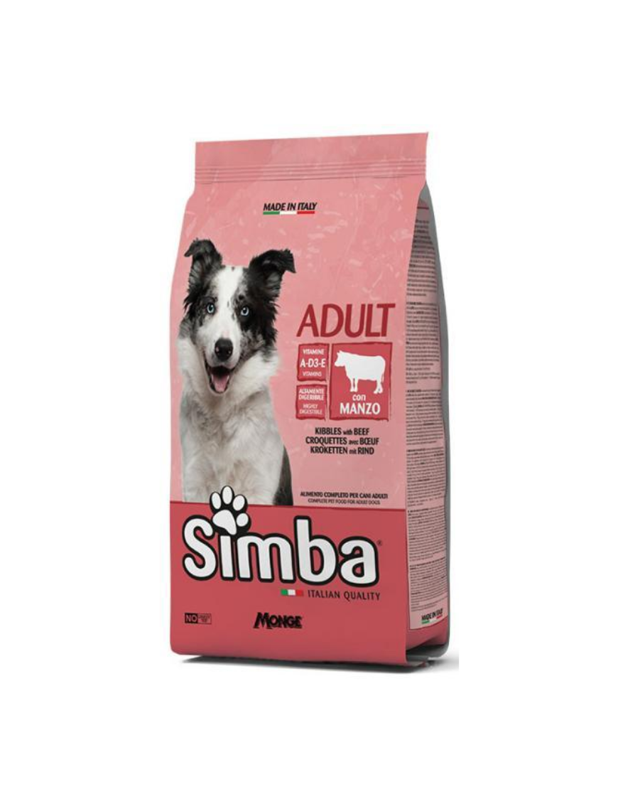 MONGE Simba Crocchette per Cane al Manzo – Alimento Completo, 4Kg o 20Kg