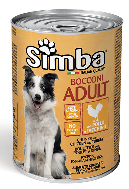 Cibo umido per cani Simba Bocconi AGRIAPPIA con pollo e tacchino in lattina da 415g