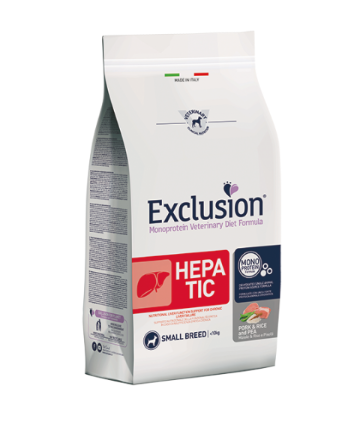 EXCLUSION MONOPROTEIN VET DIET  HEPATIC PORK & RICE AND PEA SMALL BREED
